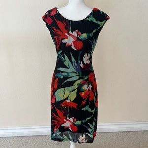 connected apparel Black Floral Sheath Dress with Red & Green Accents